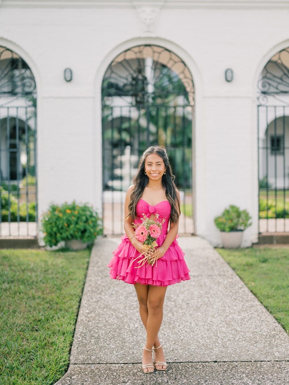 Sherri Hill Hot Pink Tiered Ruffle Party Dress
